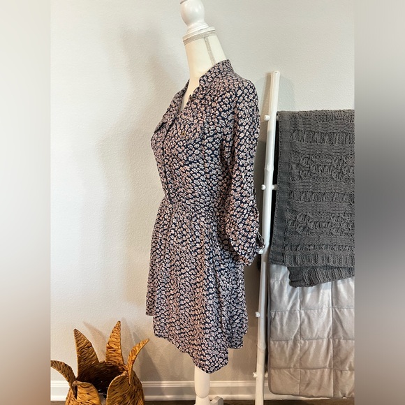 Angie 3/4 Sleeve Neutral Floral Dress w Pockets - Picture 2 of 11